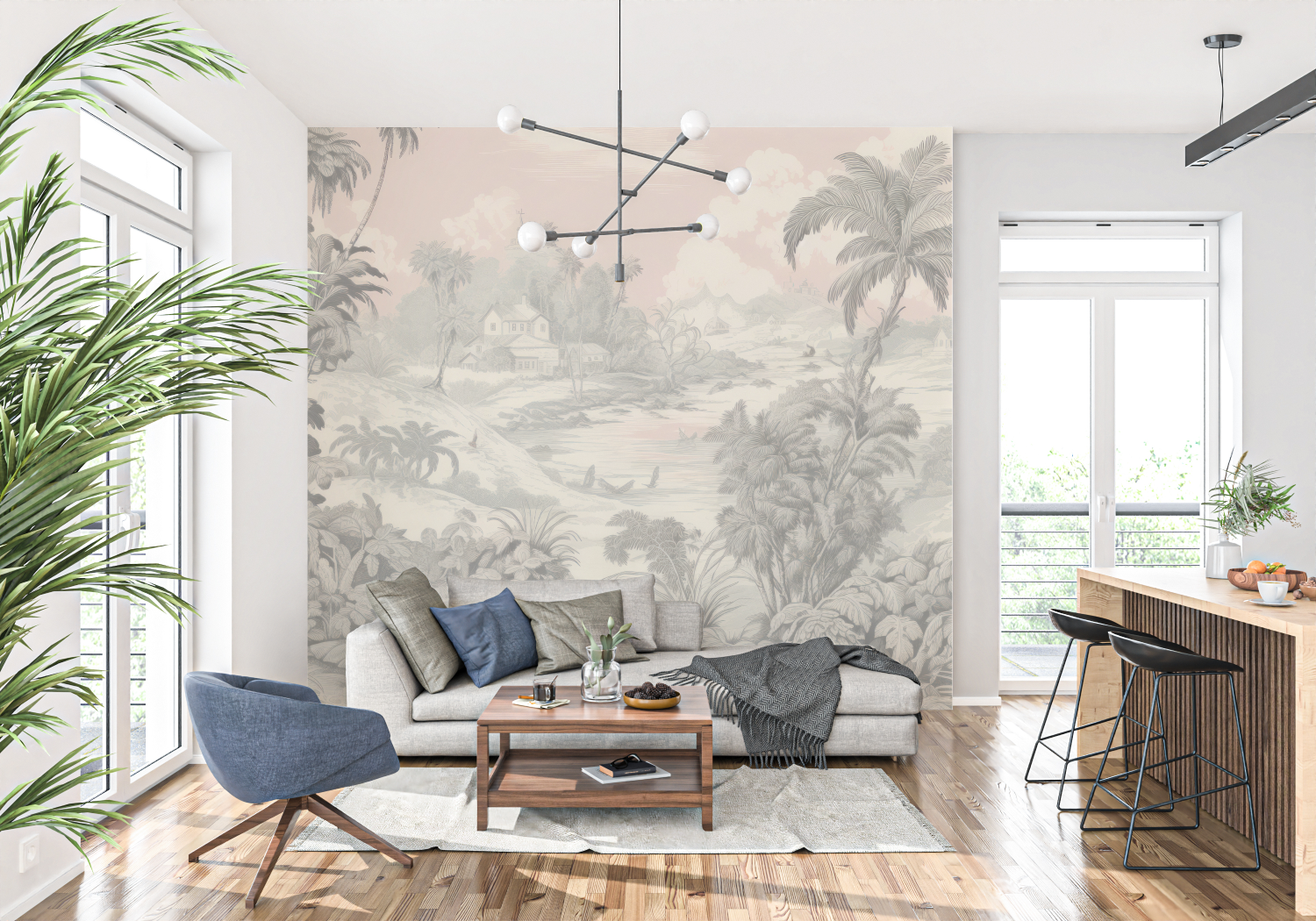 Toile de Jouy Pink Beige Wallpaper | Murals Wallpaper
