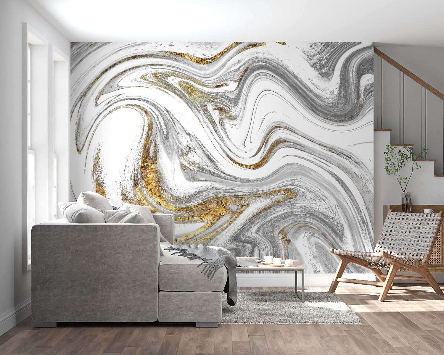 Fluid Gray and Gold Wallpaper | Murals Wallpaper