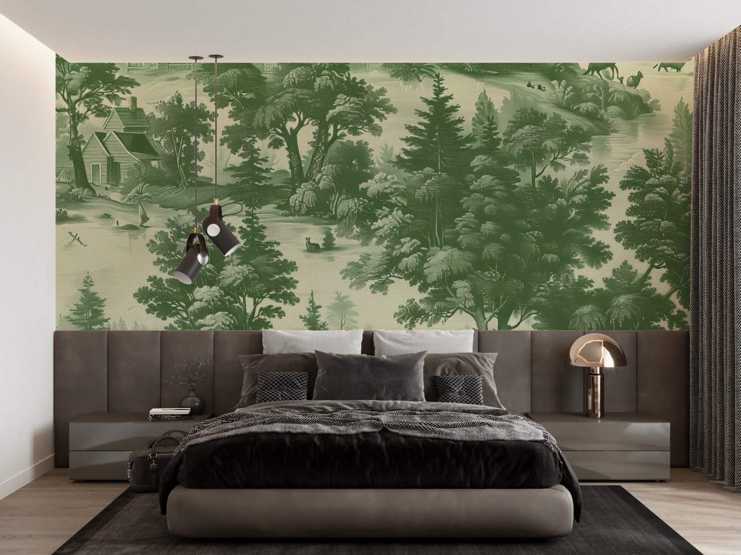 Green Toile Wallpaper | Murals Wallpaper