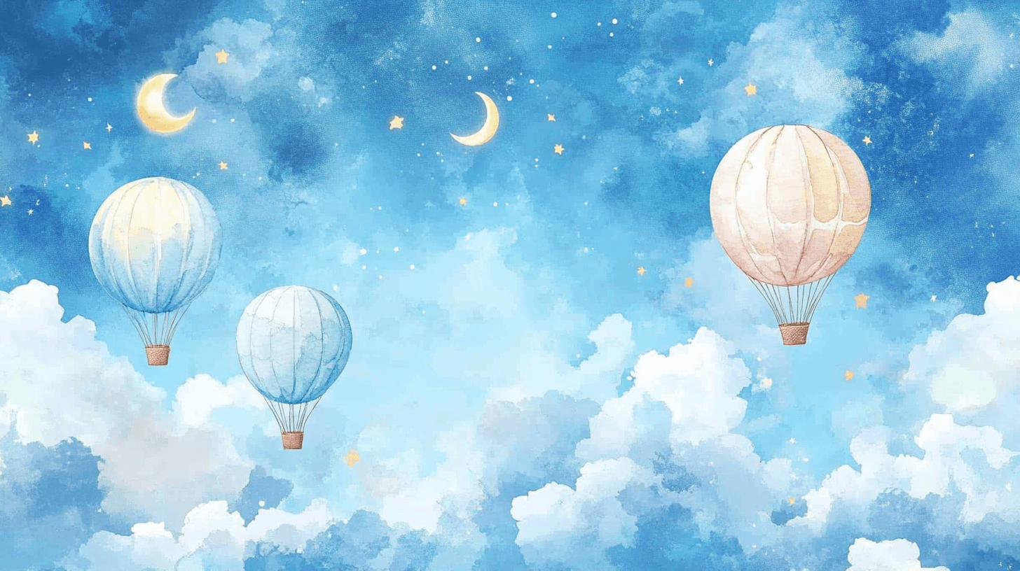 Hot Air Balloon and Night Sky Wallpaper with Moon | Murals Wallpaper