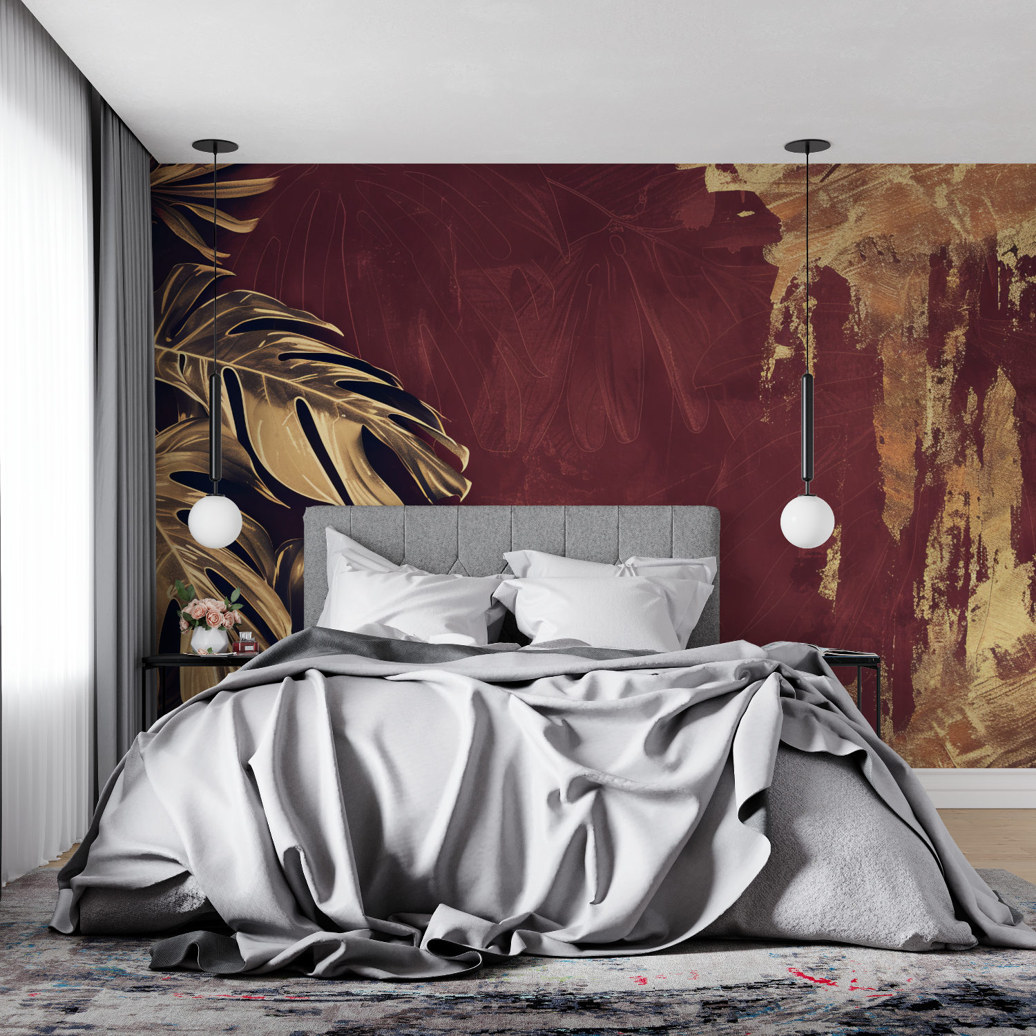 Bordeaux Wallpaper with Gold Leaf | Murals Wallpaper