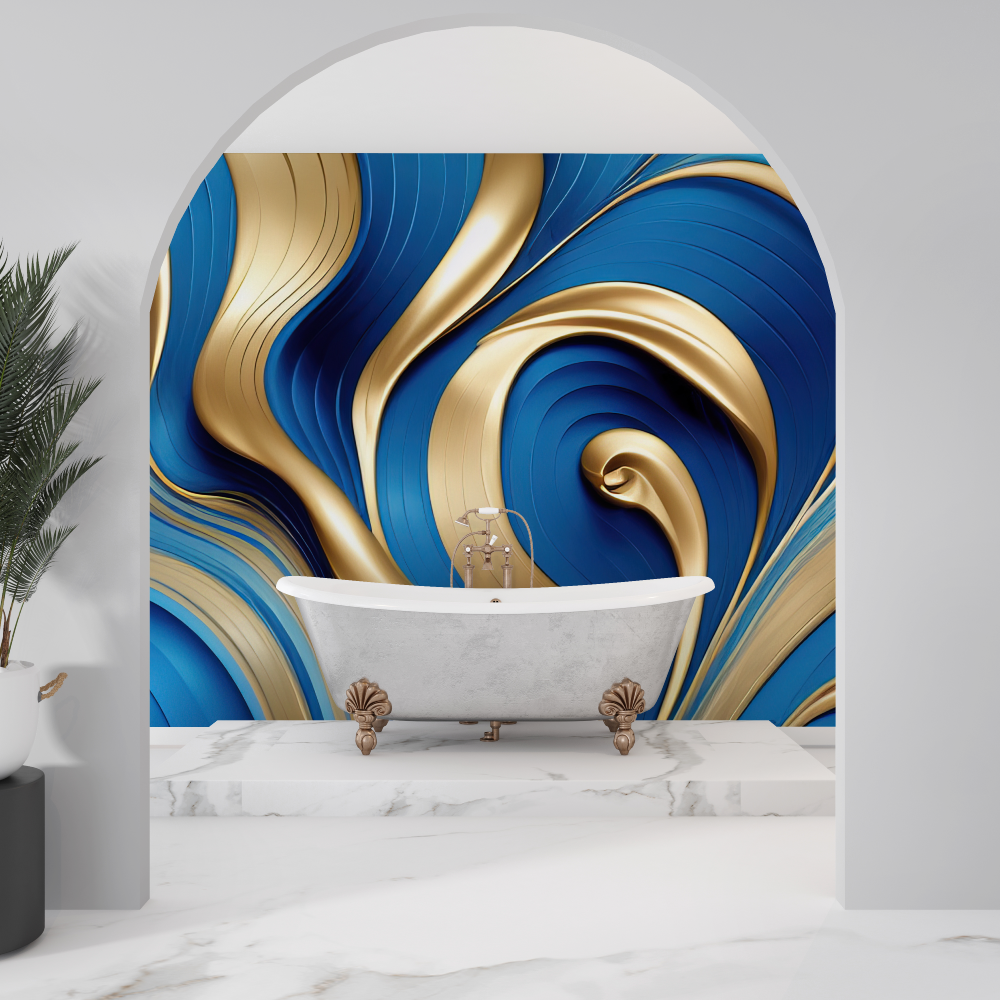 Blue Gold Bathroom Wallpaper | Murals Wallpaper