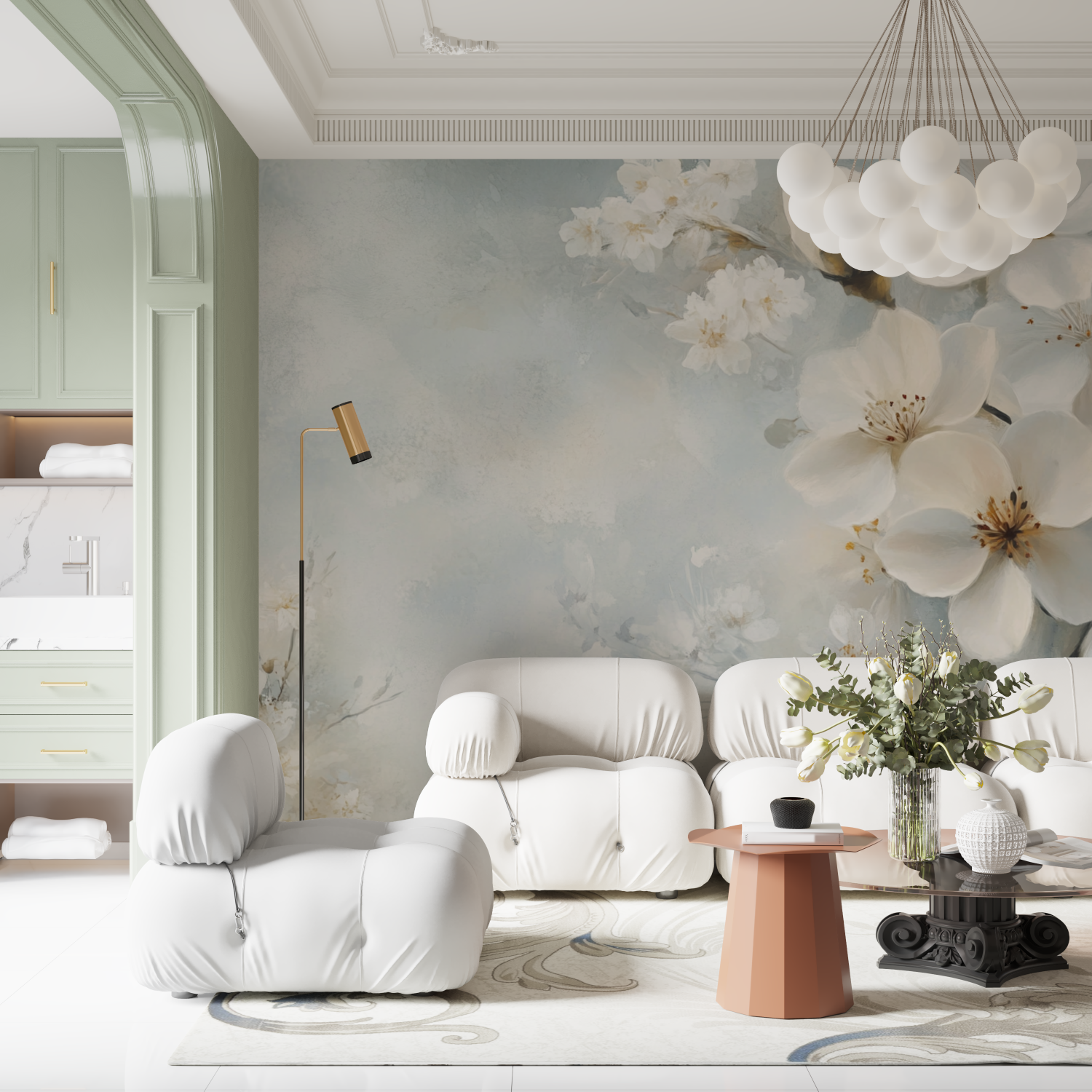 Delicate White Flower Watercolor Wallpaper | Murals Wallpaper