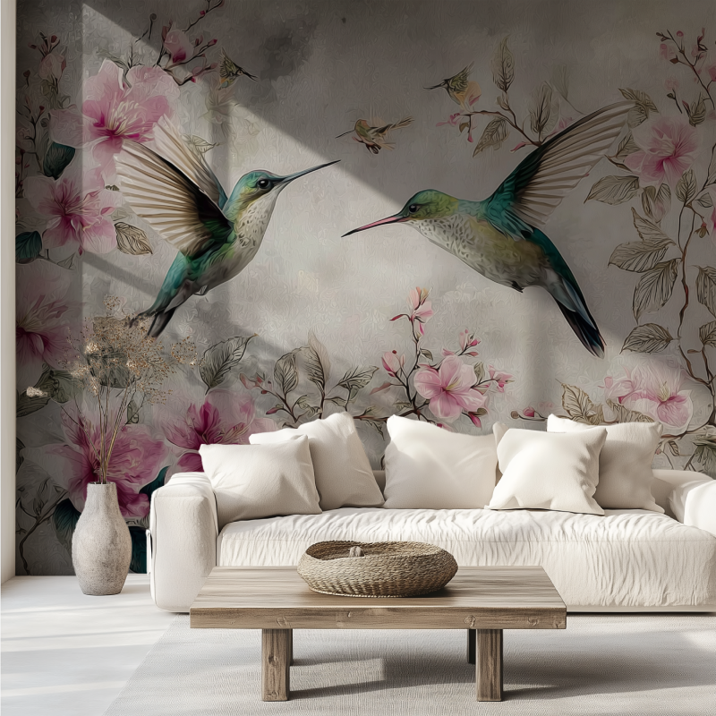 Vintage pájaros y flores mural papel pintado canape tendance
