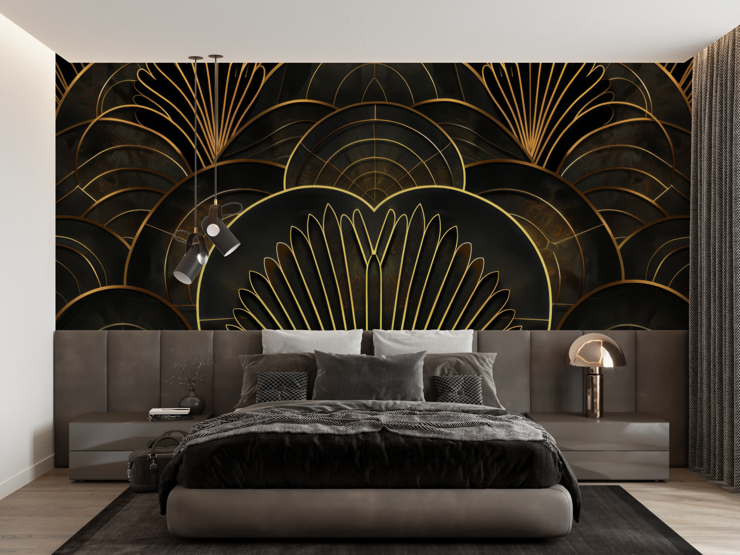 Art Deco Black and Gold Wallpaper for Living Room | Murals Wallpaper