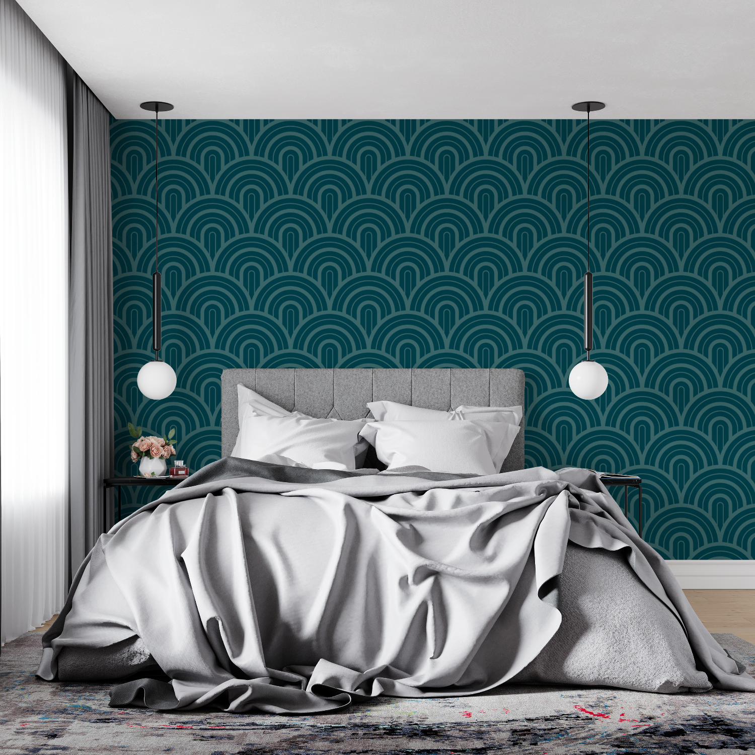 Teal Wallpaper with Pattern | Murals Wallpaper