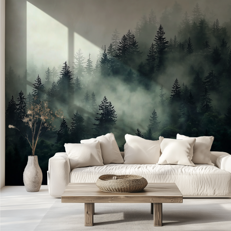 Mist forest mural wallpaper canape tendance