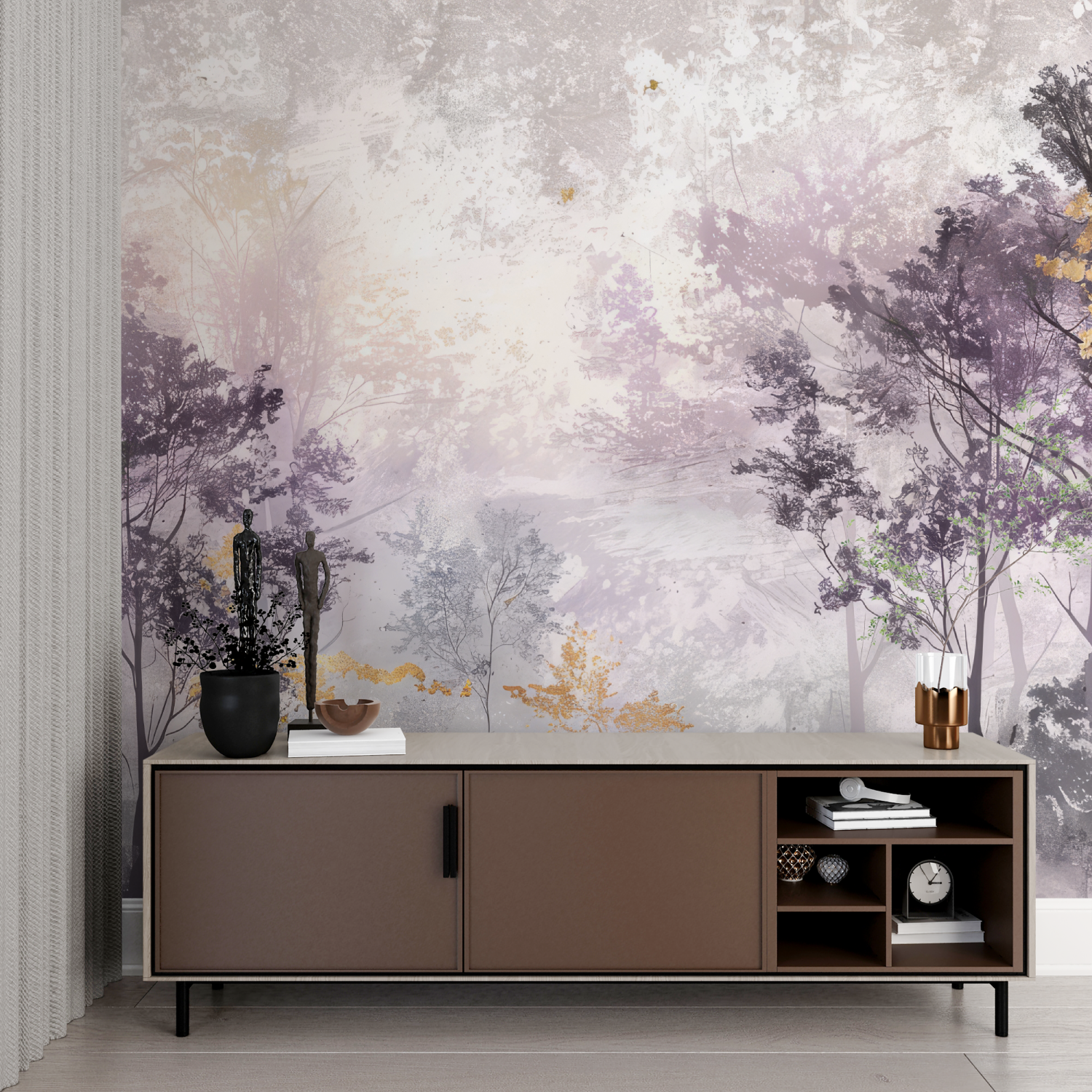 Lila Waldtapete | Wandbilder Tapete