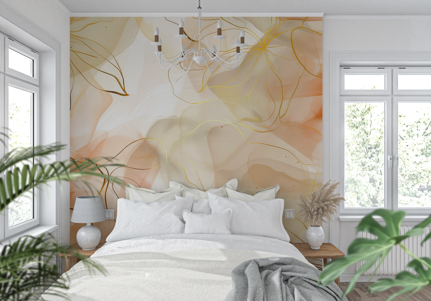 Papier Peint Fleurs Ton Orange - Mur-Küche