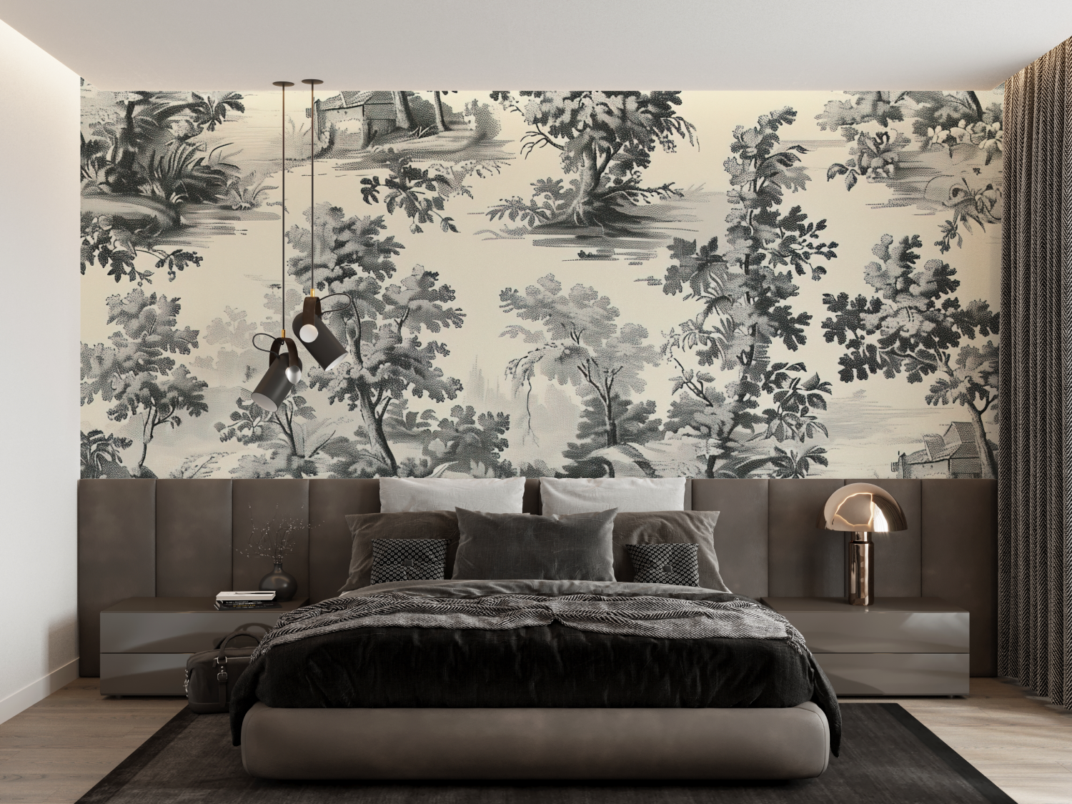 Light Grey Toile De Jouy Wallpaper | Murals Wallpaper