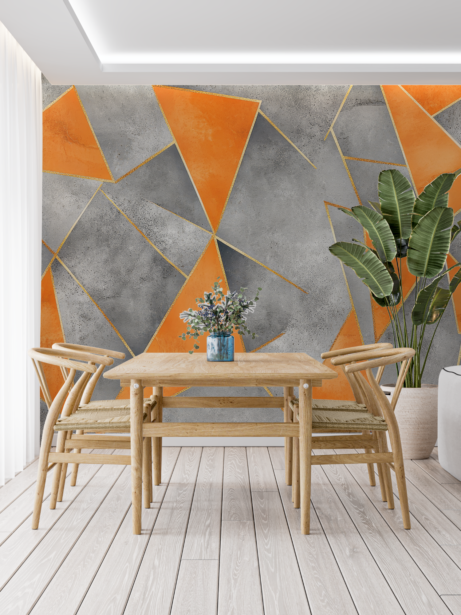 Graue und orangefarbene Tapete | Wandtapete