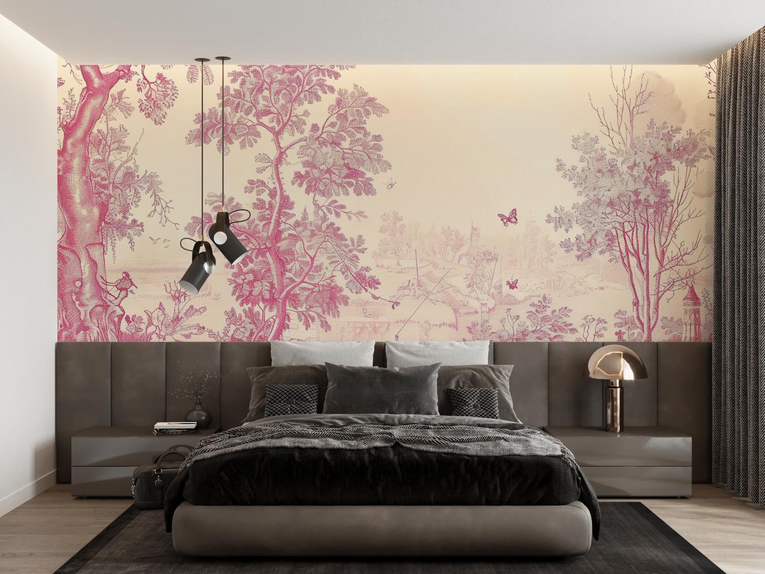 Trendy Pink Toile de Jouy Wallpaper | Murals Wallpaper