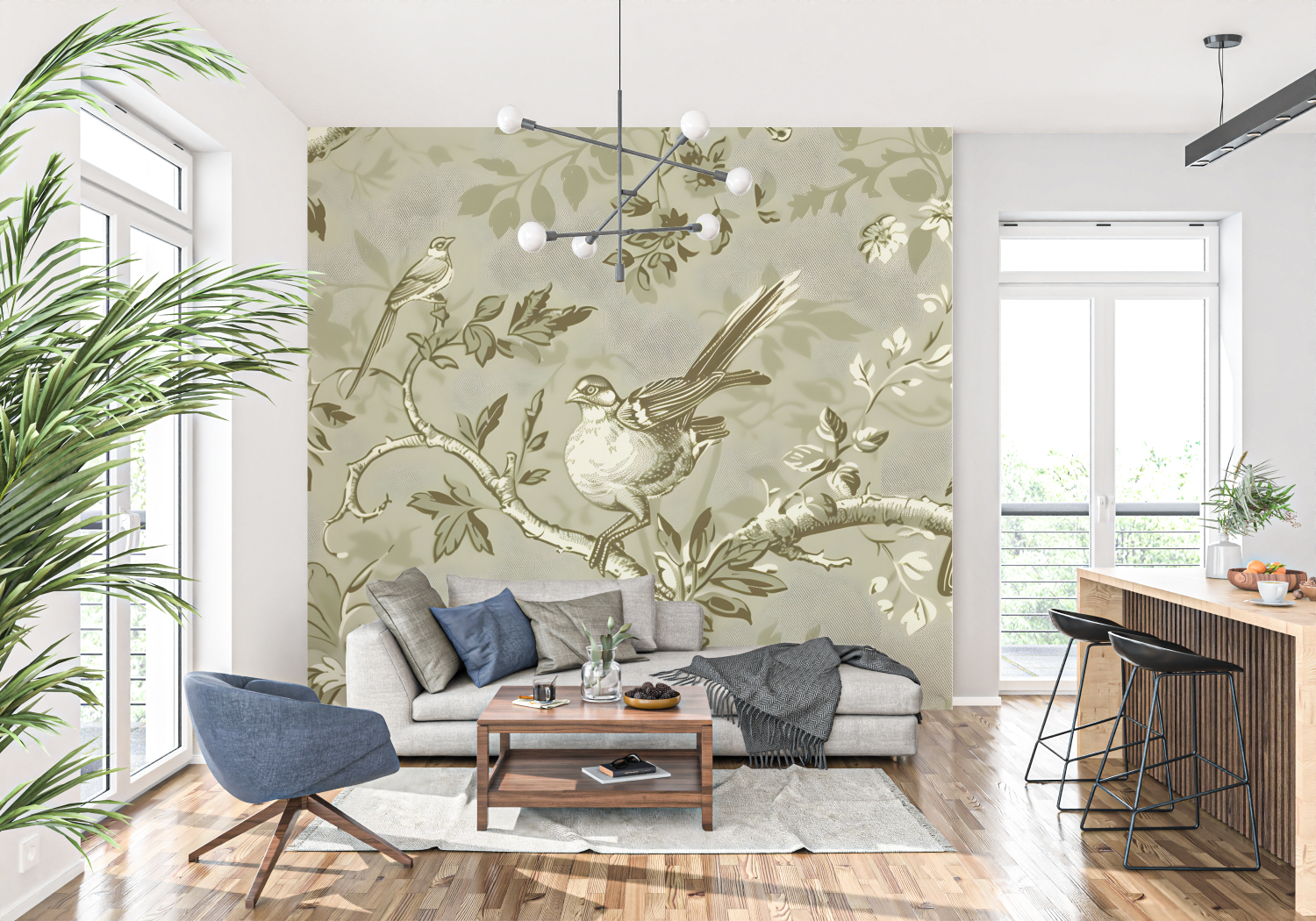 Toile de Jouy Bird Branch Wallpaper | Murals Wallpaper