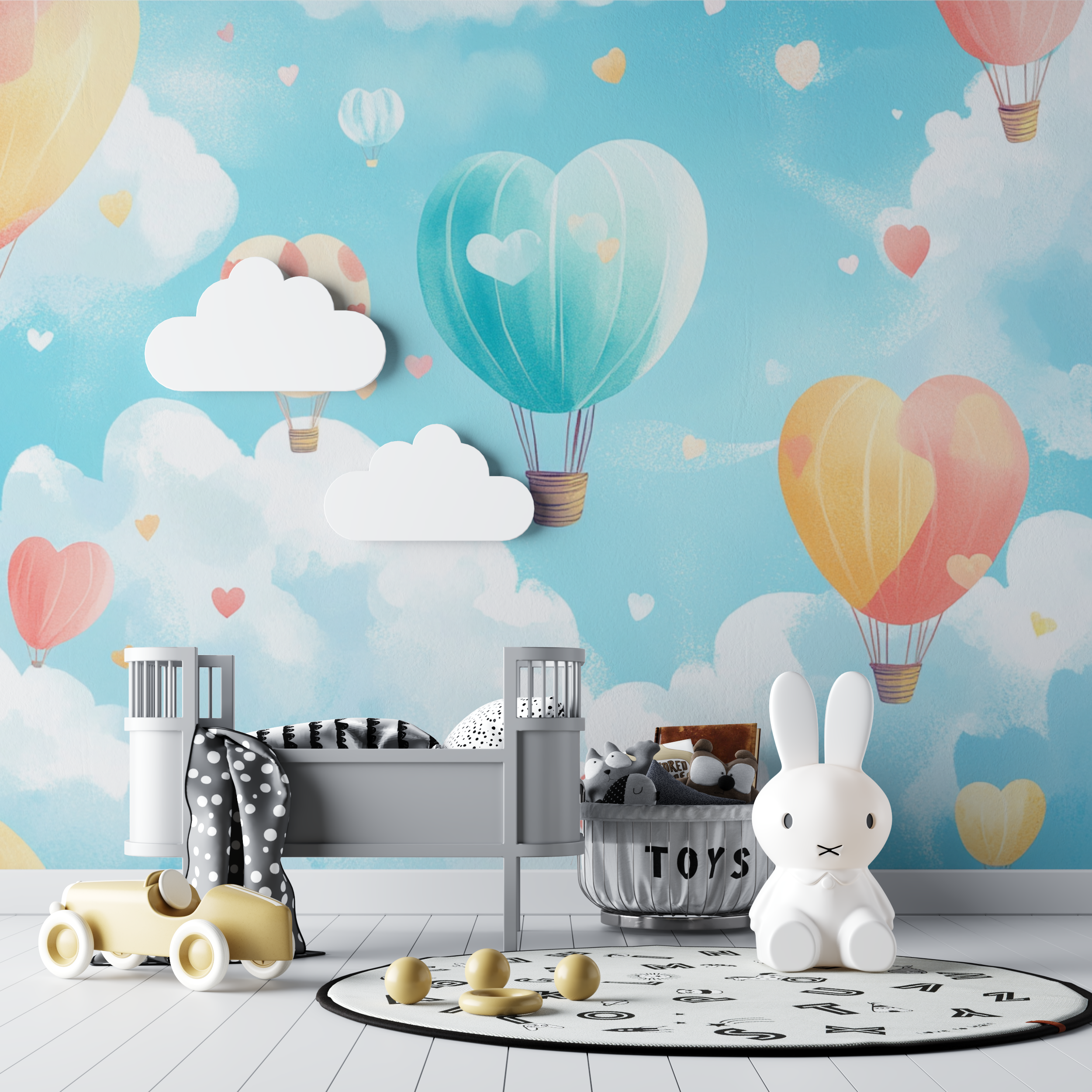 Hot Air Balloon and Little Hearts Wallpaper | Murals Wallpaper
