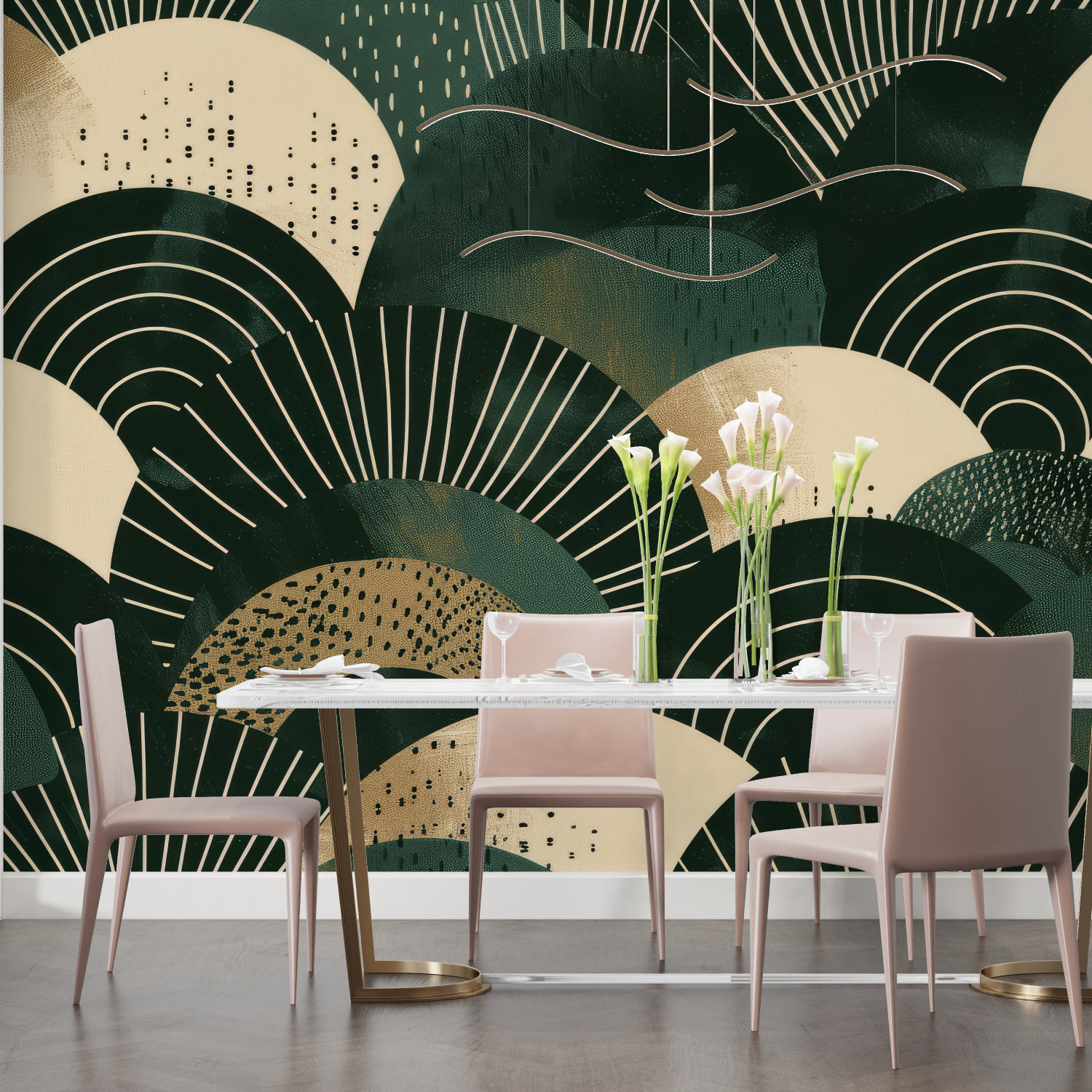 Japanische grüne Tapete | Wandbilder Tapete