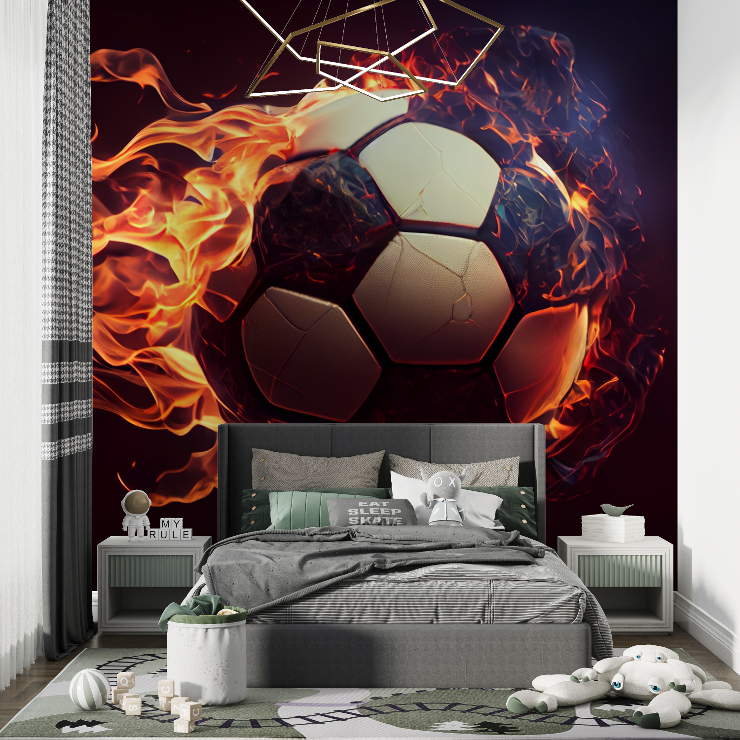 XXL-Feuer-Fußball-Tapete | Wandbild-Tapete