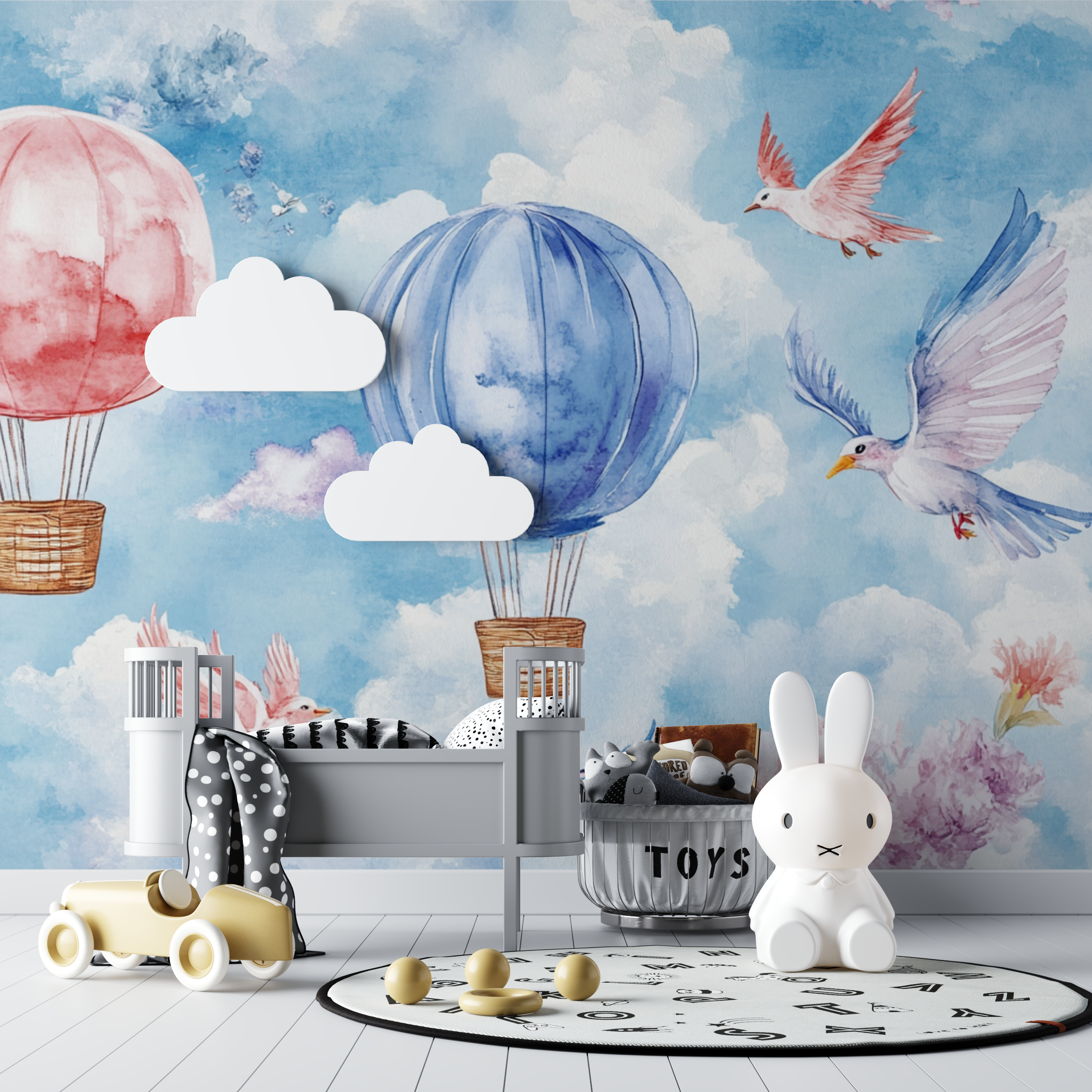 Hot Air Balloon and Flying Animals Wallpaper | Murals Wallpaper