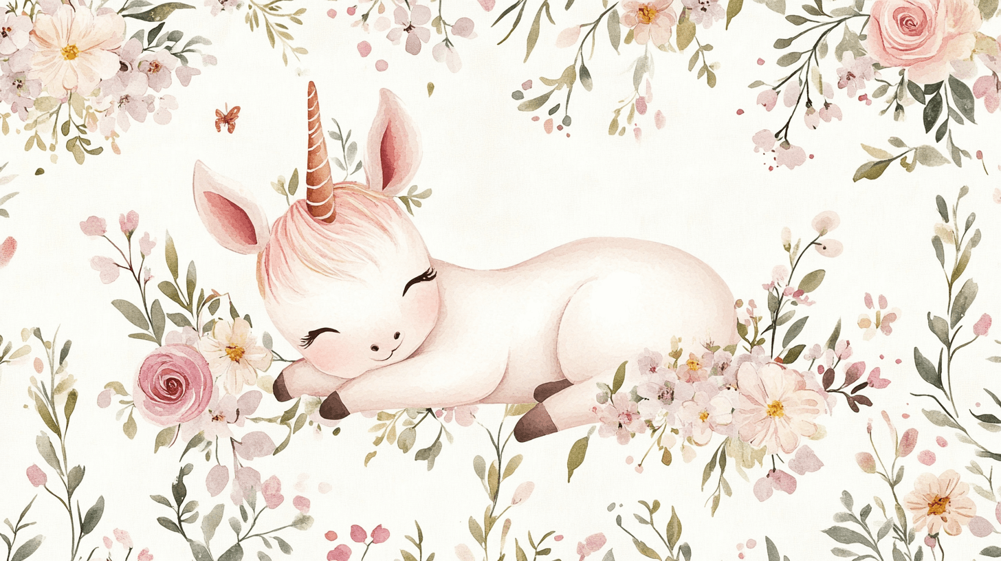 Unicorn Wallpaper Baby Girl Room Flower Nest | Murals Wallpaper