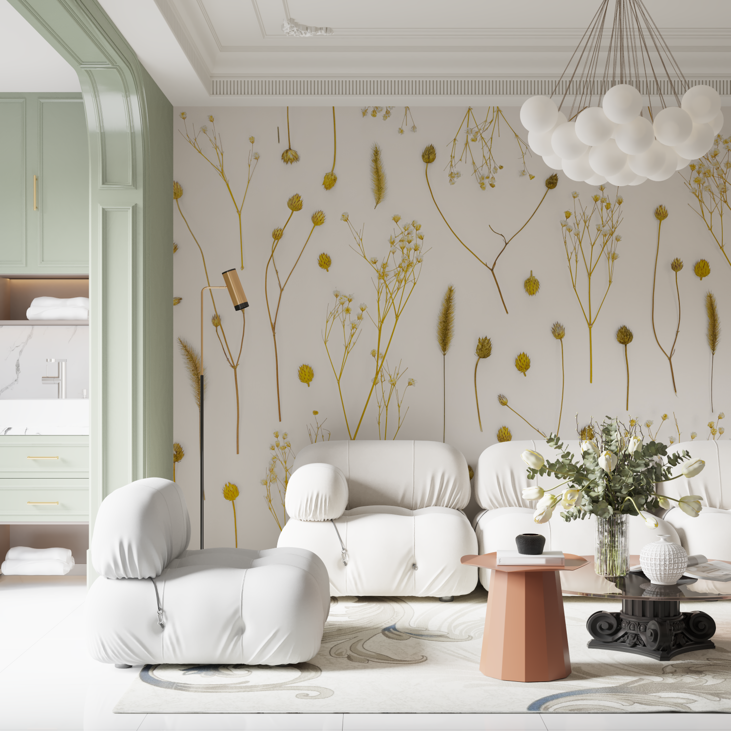 Cocooning Wallpaper Delicate Golden Vines | Murals Wallpaper