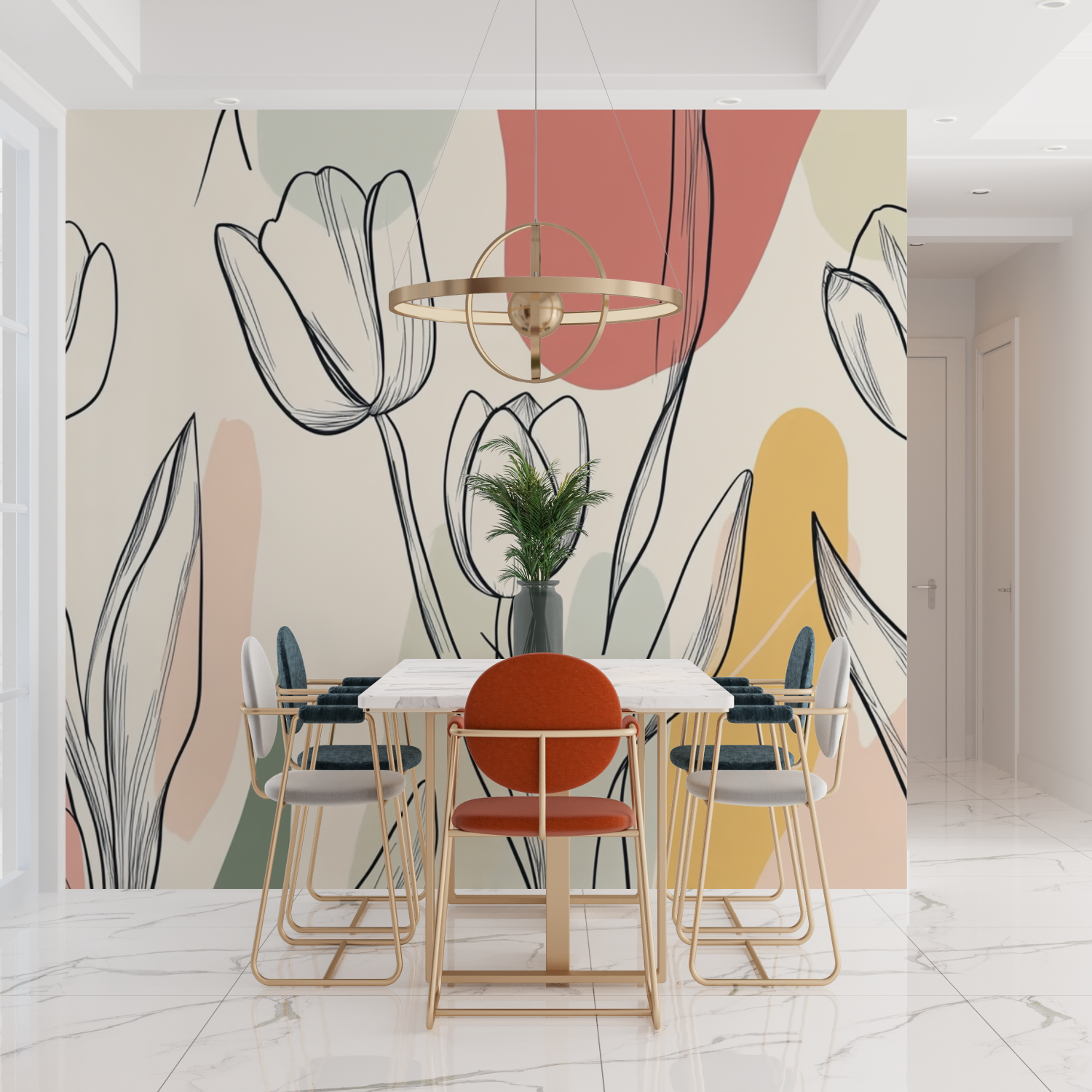 Watercolor Tulip Pattern Wallpaper | Murals Wallpaper