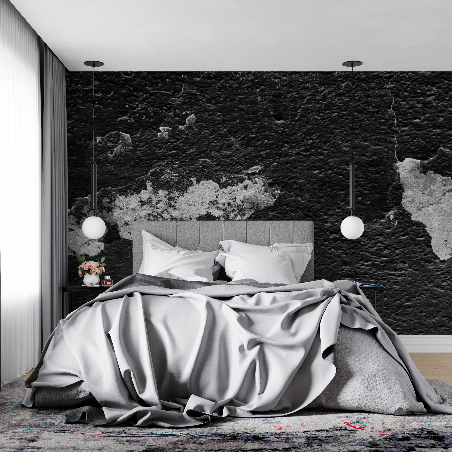 Schwarze Wandpaneeltapete | Wandbildtapete