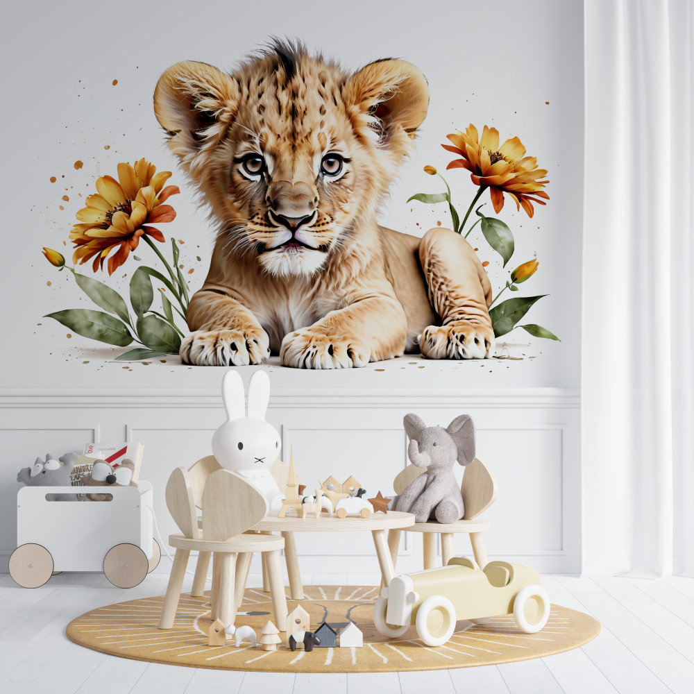 Tapete Löwe in Pastelltönen für Babyzimmer