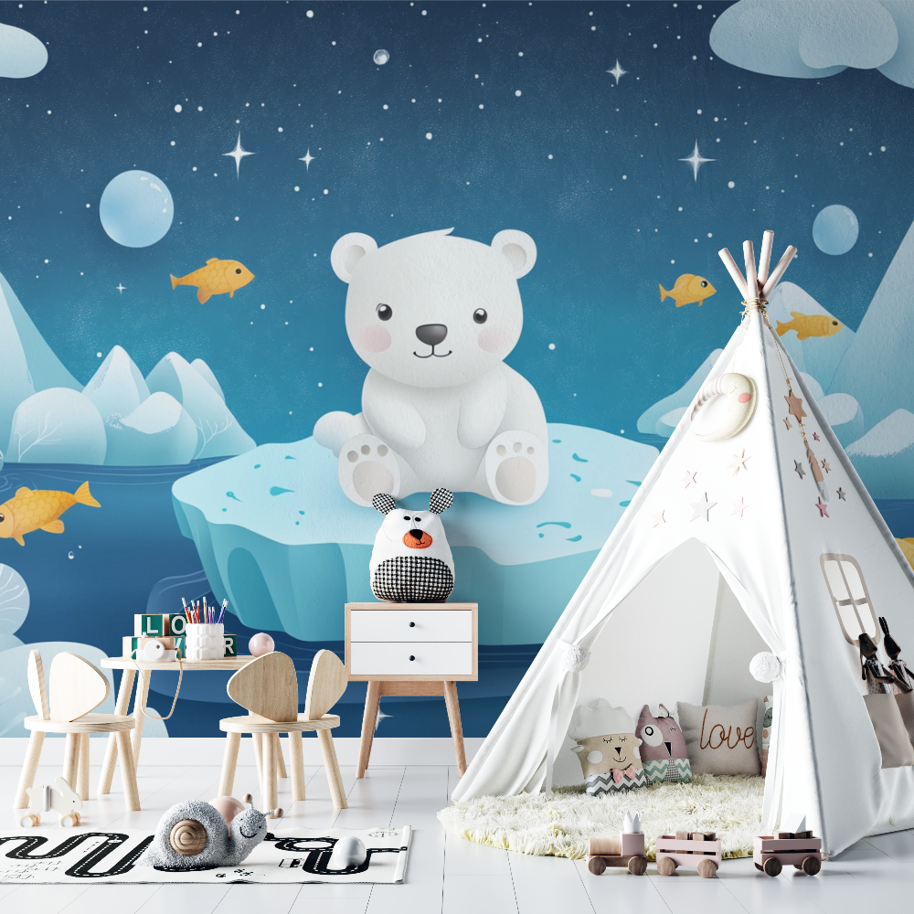 Baby Bear White Wallpaper | Murals Wallpaper