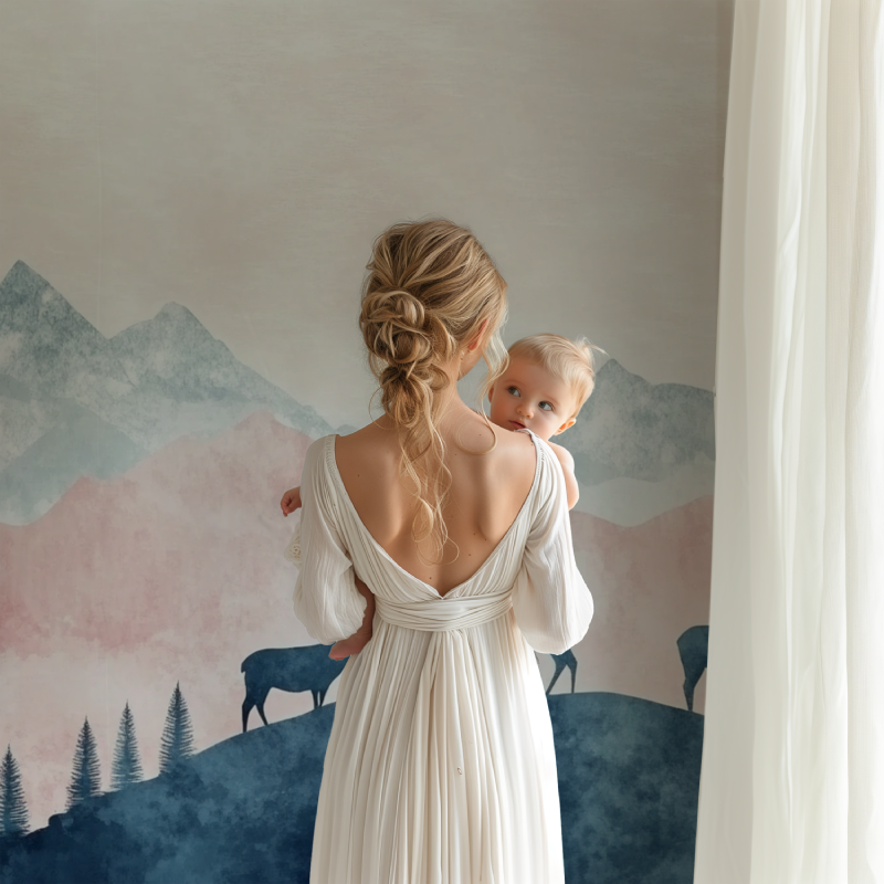 Classic Girl Wallpaper Deer and Mountain Design | Murals Wallpaper