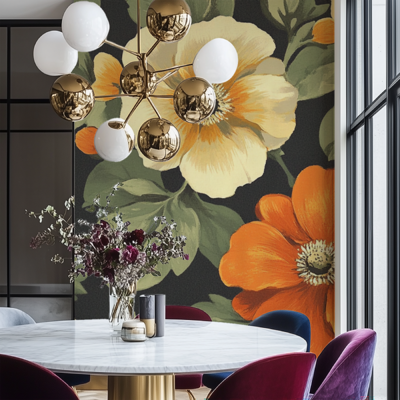 Papier peint fleur 1970 Salonliege