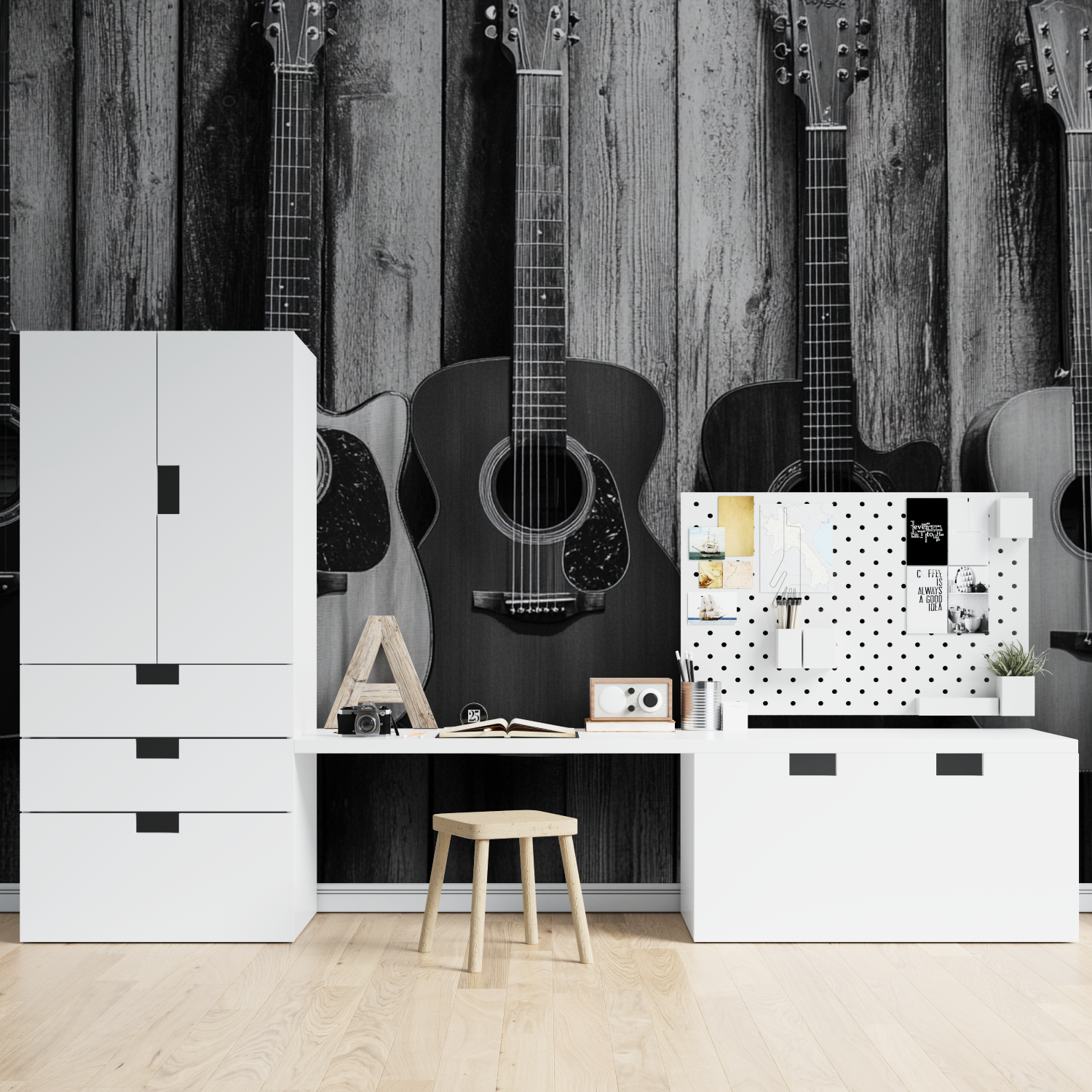 Black and White Guitar Wallpaper | Murals Wallpaper