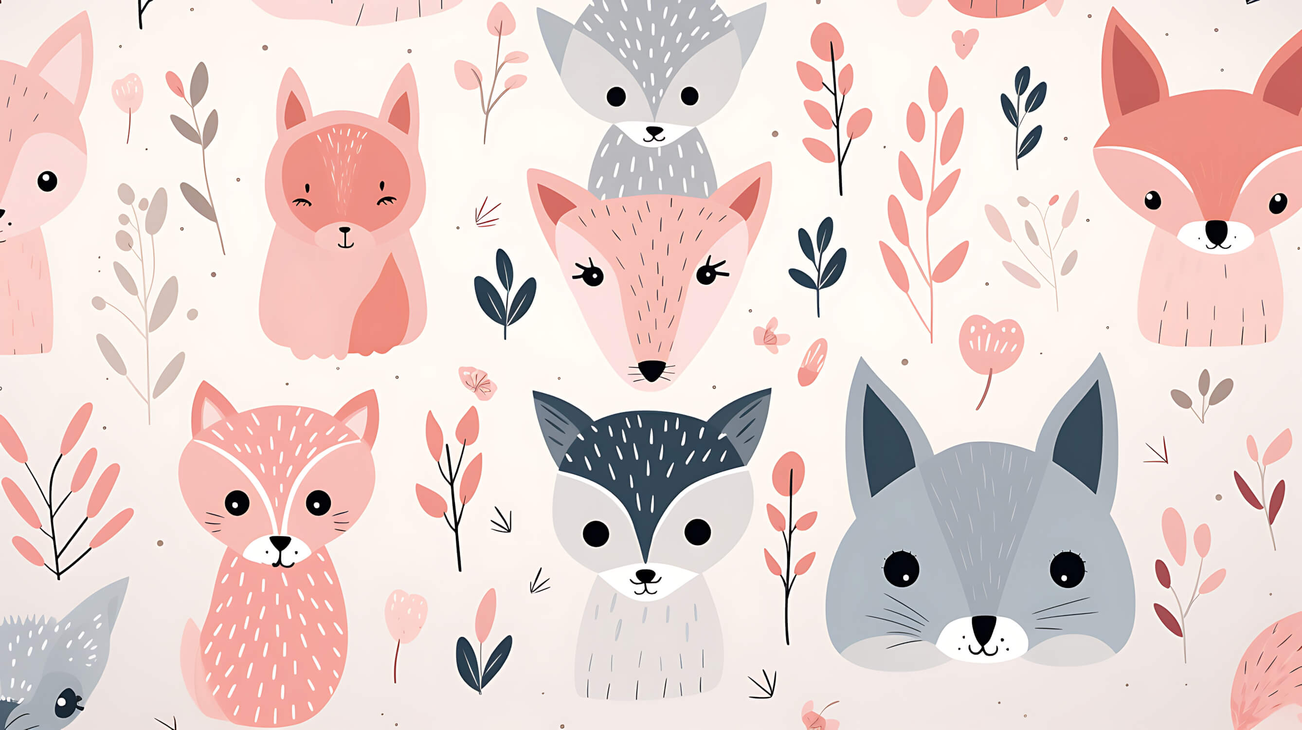 Baby Fox Wallpaper Pink Pattern | Murals Wallpaper