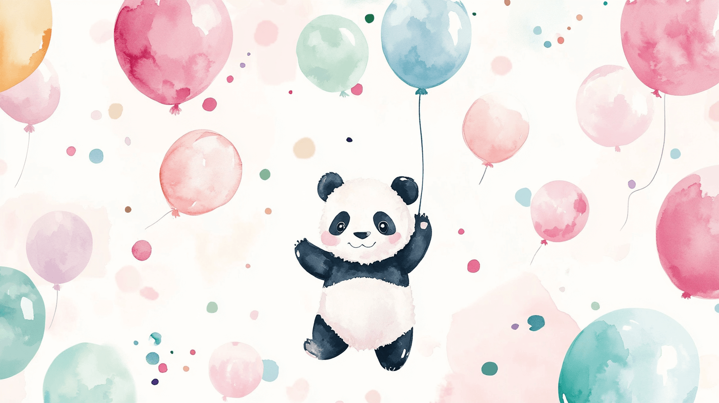 Panda and Colorful Balloons Wallpaper | Murals Wallpaper