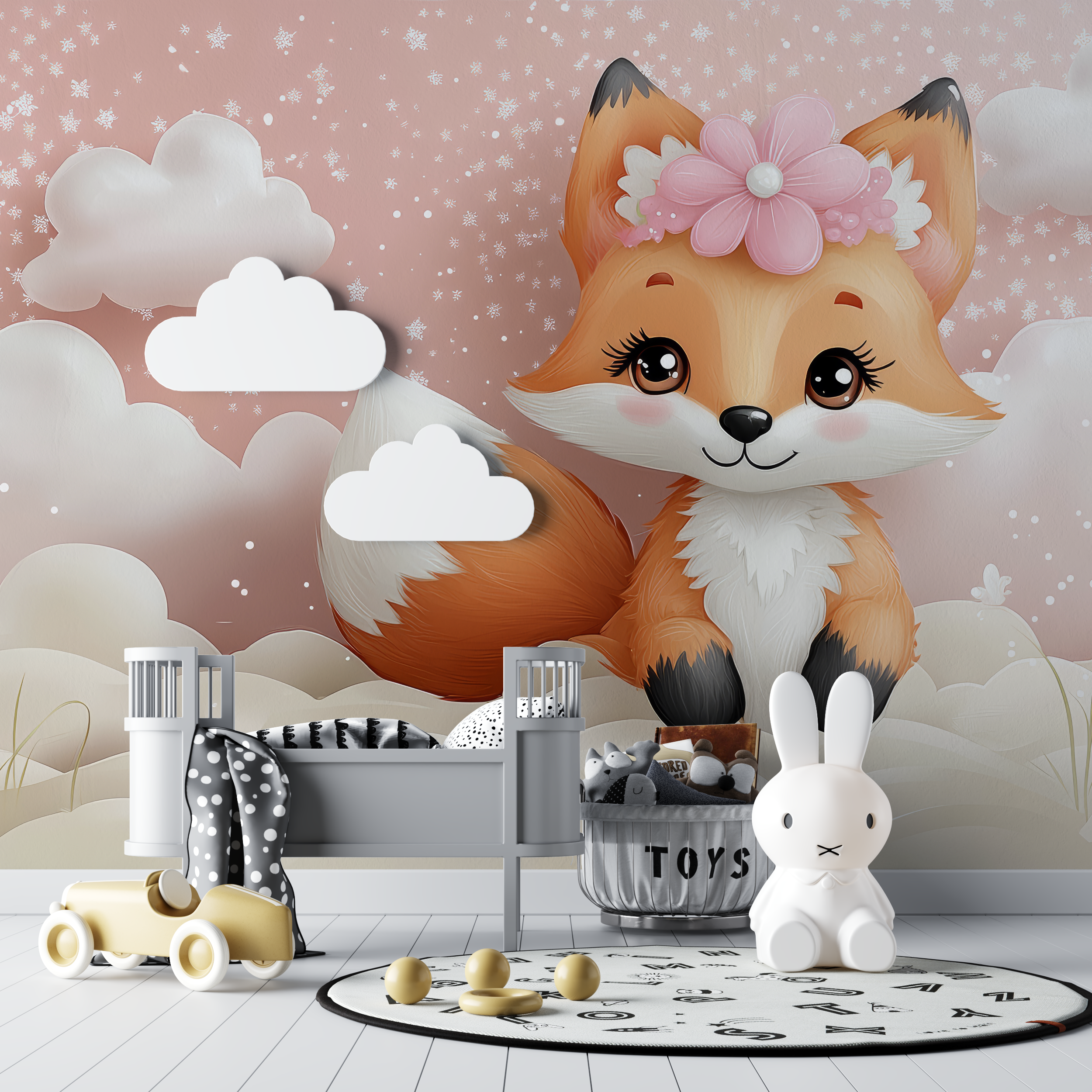 Fuchs Tapete für Baby Mädchen | Wandbilder Tapete