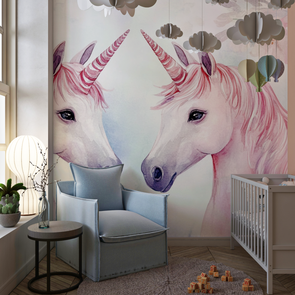 Unicorn Duo Wallpaper with Banners | Murals Wallpaper