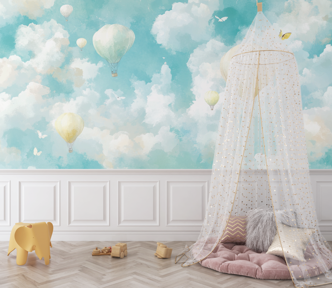 Licht Heißluftballon und Schmetterling Tapete | Wandbilder Tapete