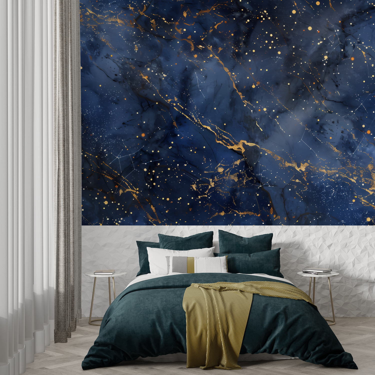 Blue and Gold Wallpaper for Bedroom | Murals Wallpaper
