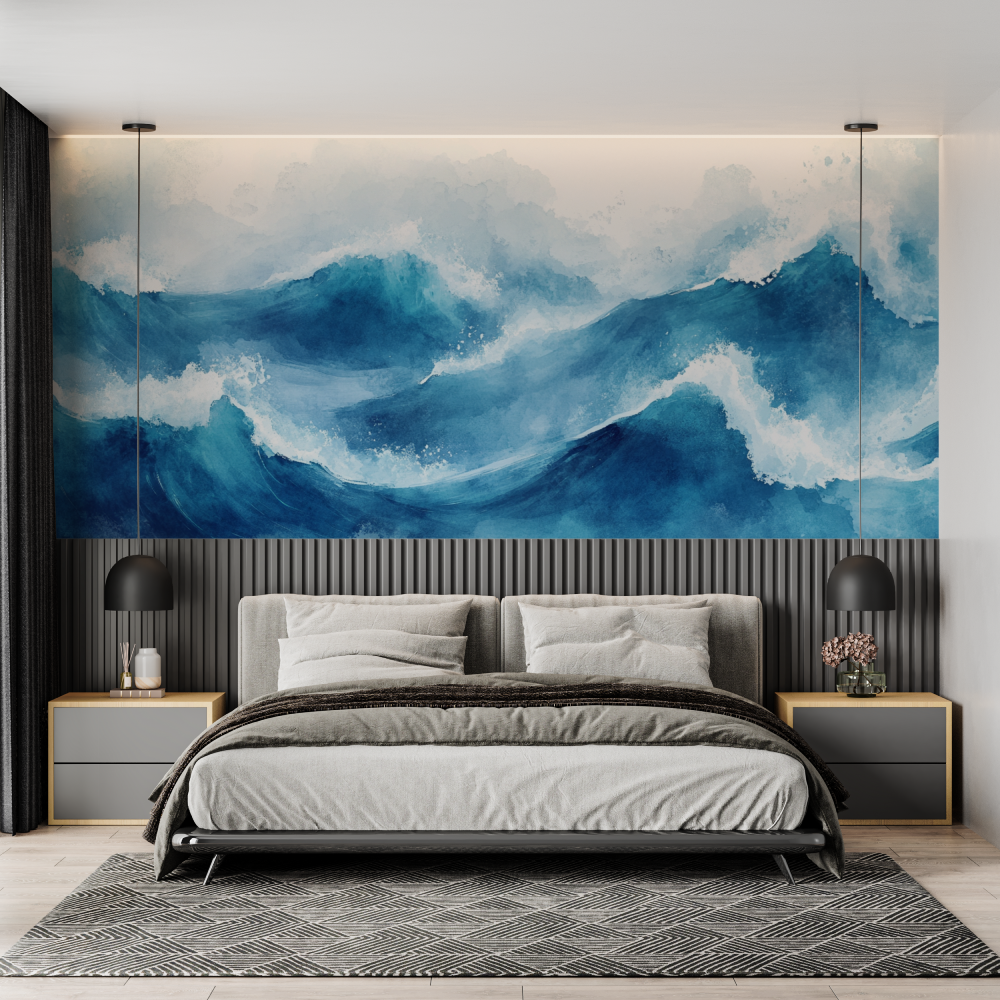 Dynamic Blue Wave Watercolor Wallpaper | Murals Wallpaper