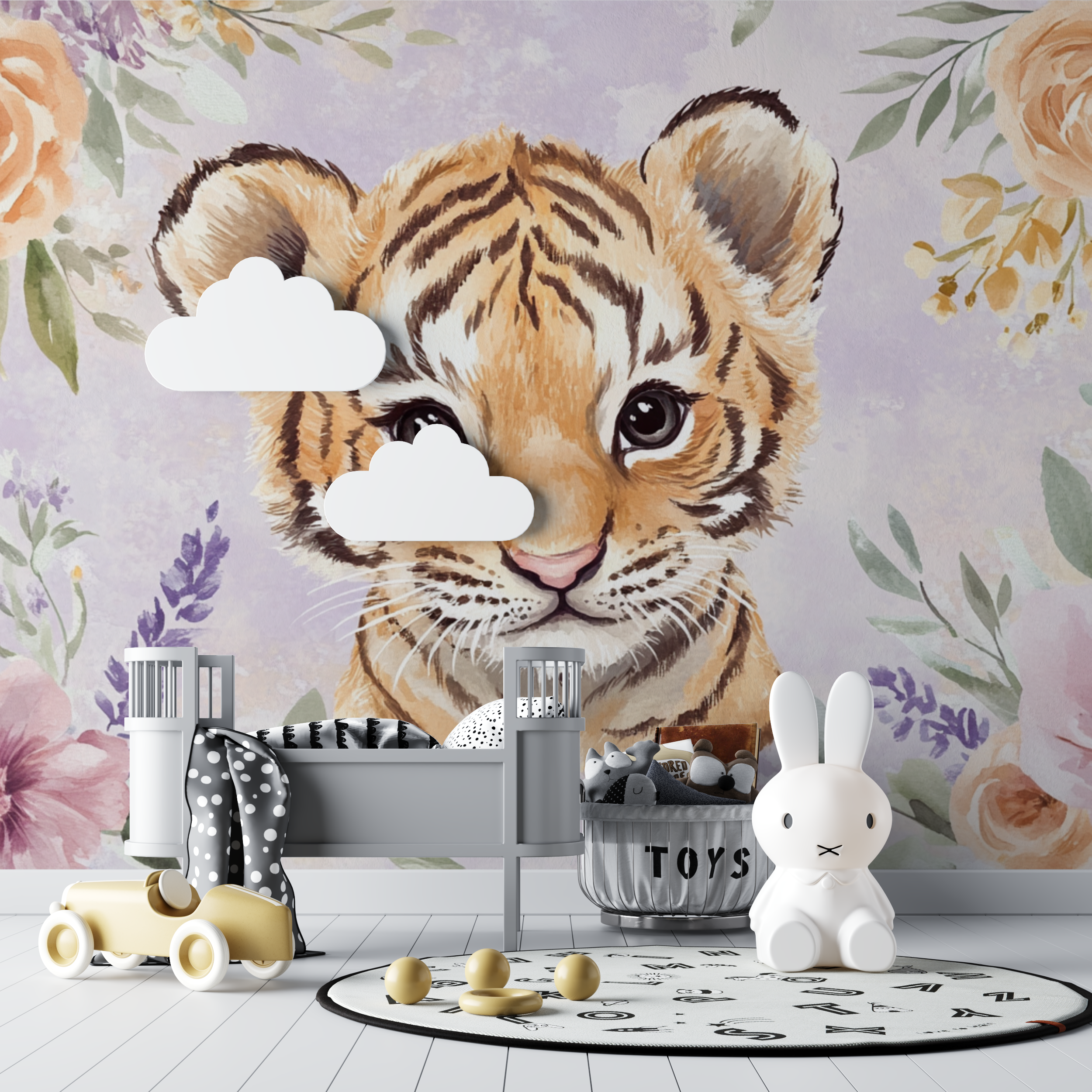 Tiger and Flower Crown Wallpaper | Murals Wallpaper