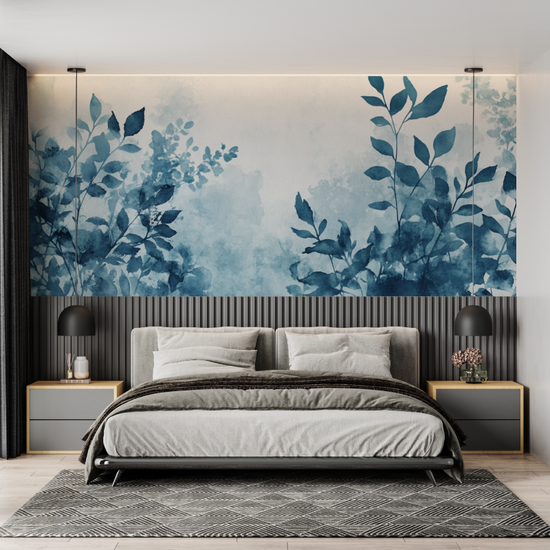 Papel de parede de aguarela com plantas desfocadas e naturais | Papel de parede Murals