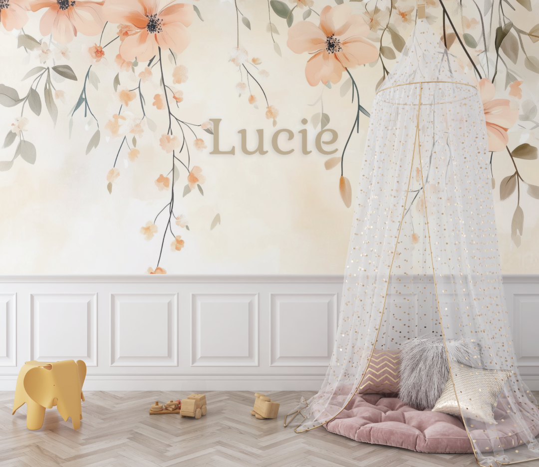 Papier-Peint-Prenom-Feuillages-Rosa-Baby