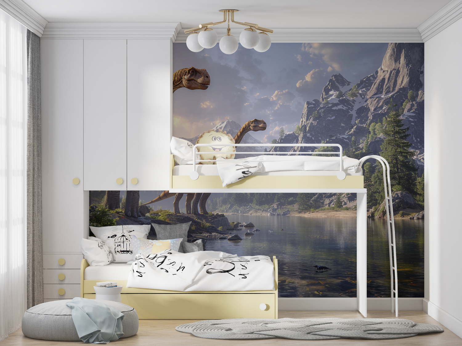 Dinosaurier-Tapete mit langem Hals | Wandbildtapete