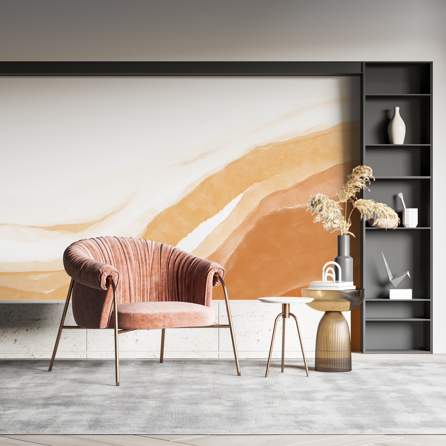 Aquarell-Kunsttapete Orange Panorama-Wandbild