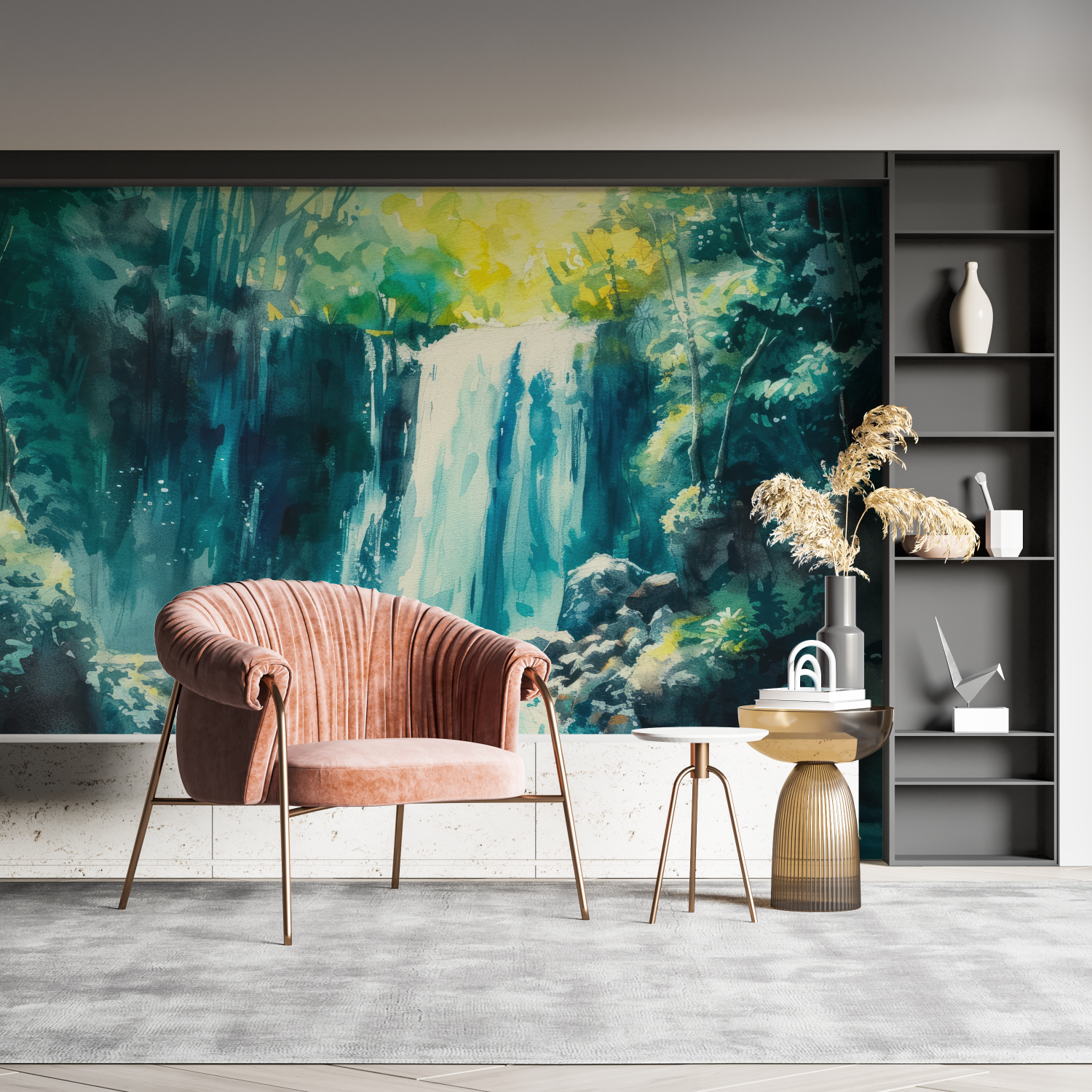 Watercolor Zen Cascade Wallpaper | Murals Wallpaper