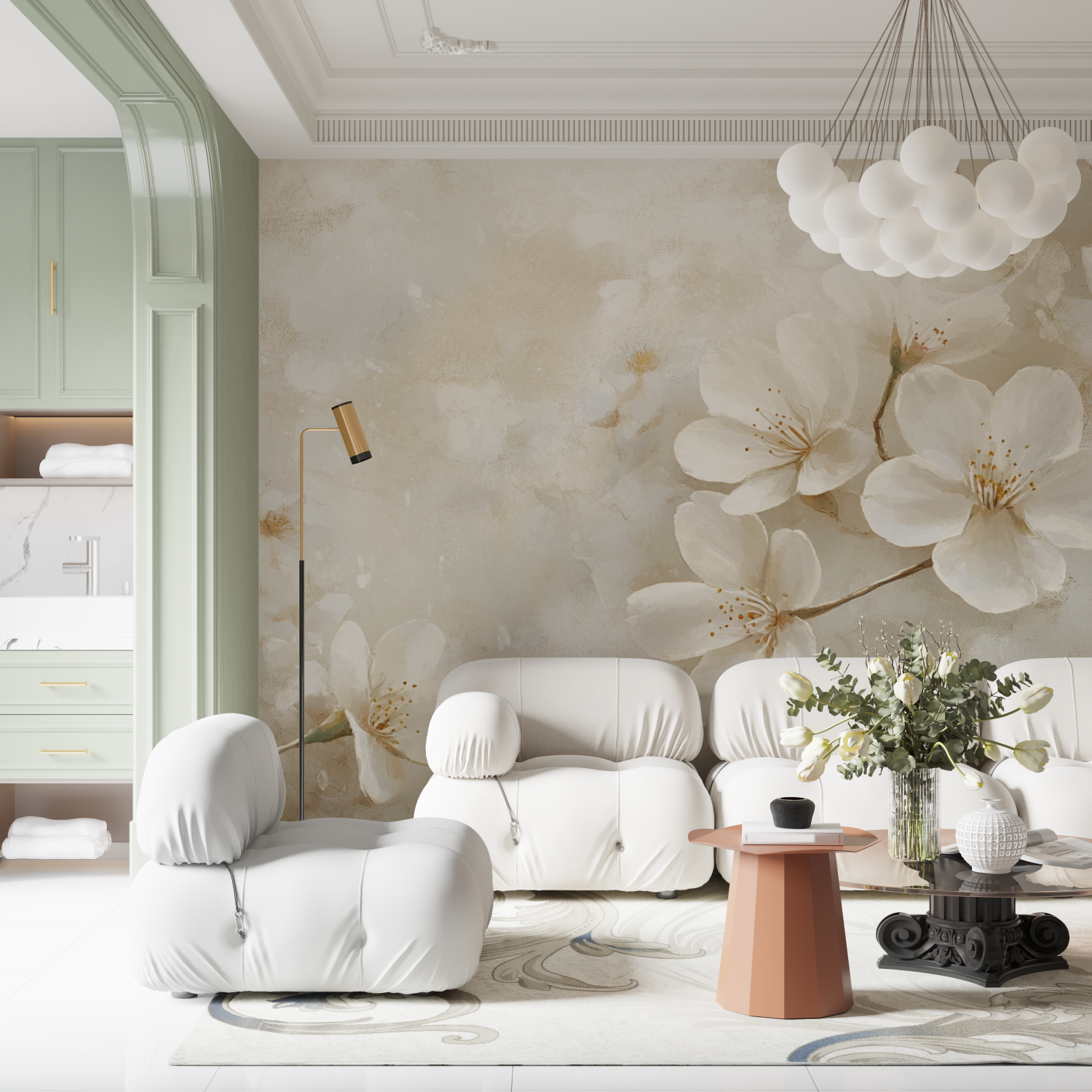 Watercolor Abstract White Flowers Wallpaper | Murals Wallpaper