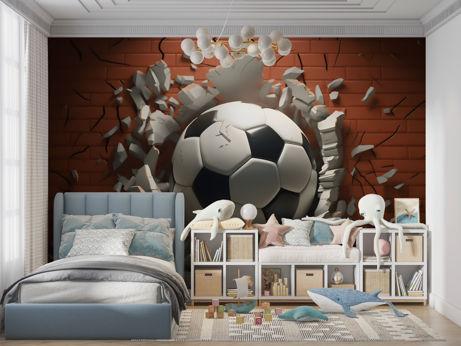 3D-Fußballtapete für Jungen | Wandbilder