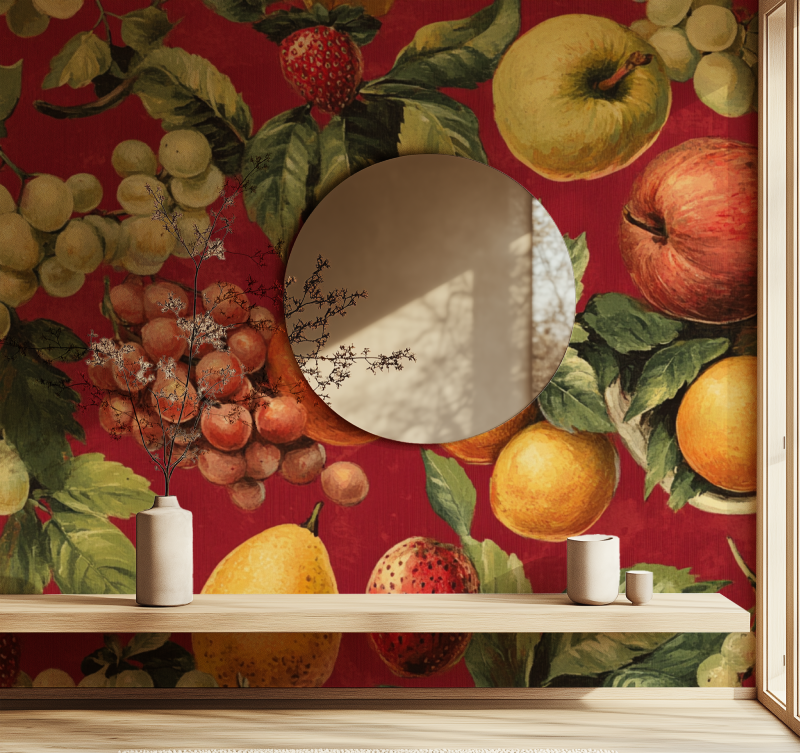 Tapete Vintage Cuisine Rouge Miroir