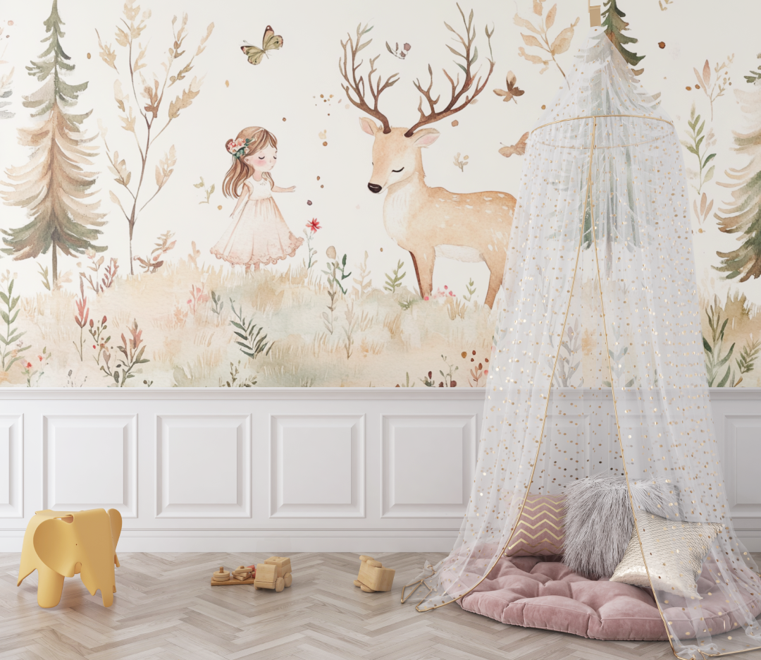 Forest Deer Girl Animal Wallpaper | Murals Wallpaper