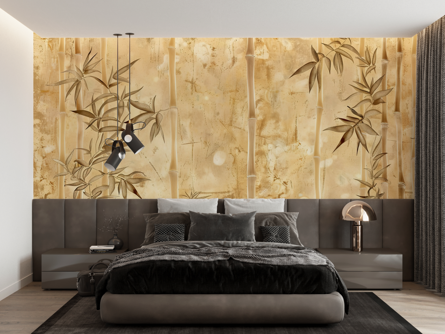 Beige Bamboo Print Wallpaper | Murals Wallpaper