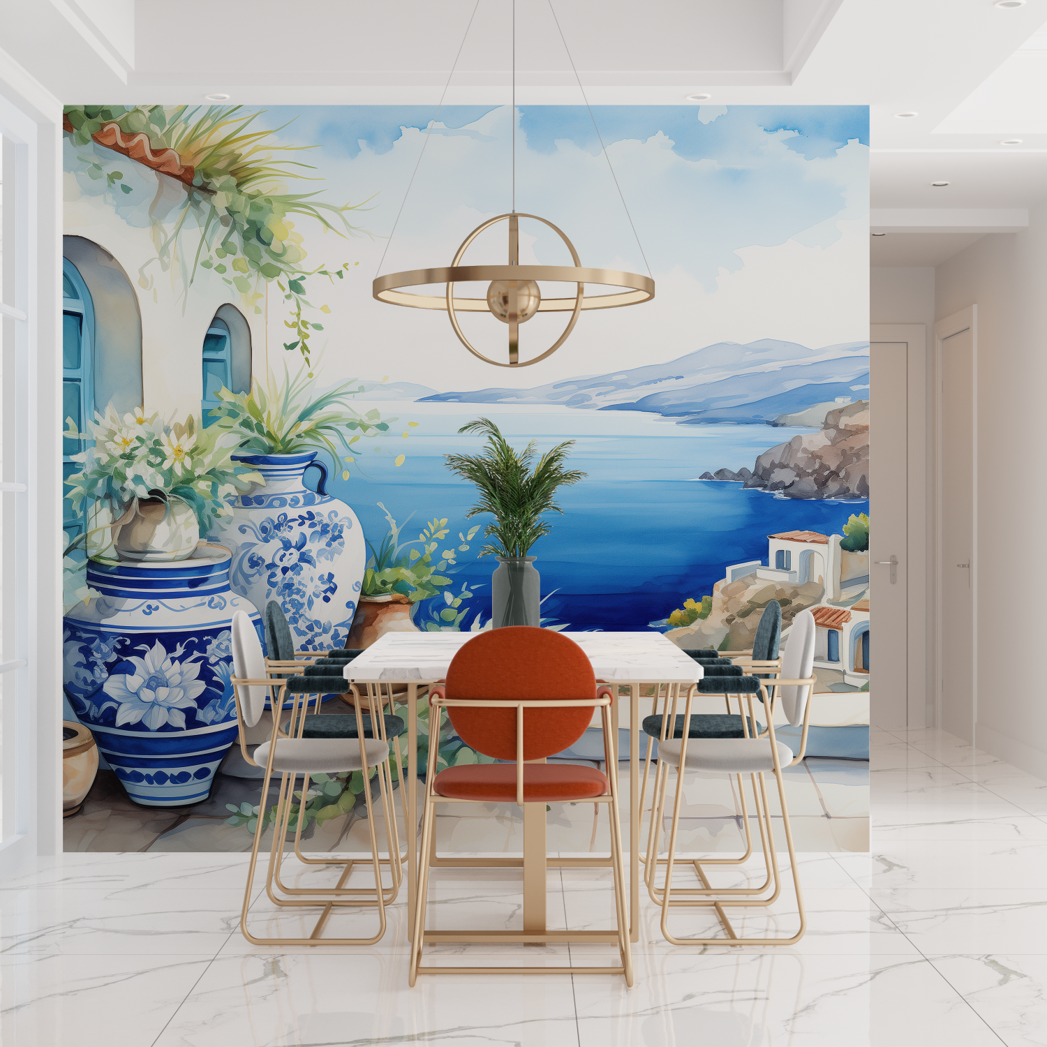 Watercolor Landscape Greece Wallpaper | Murals Wallpaper