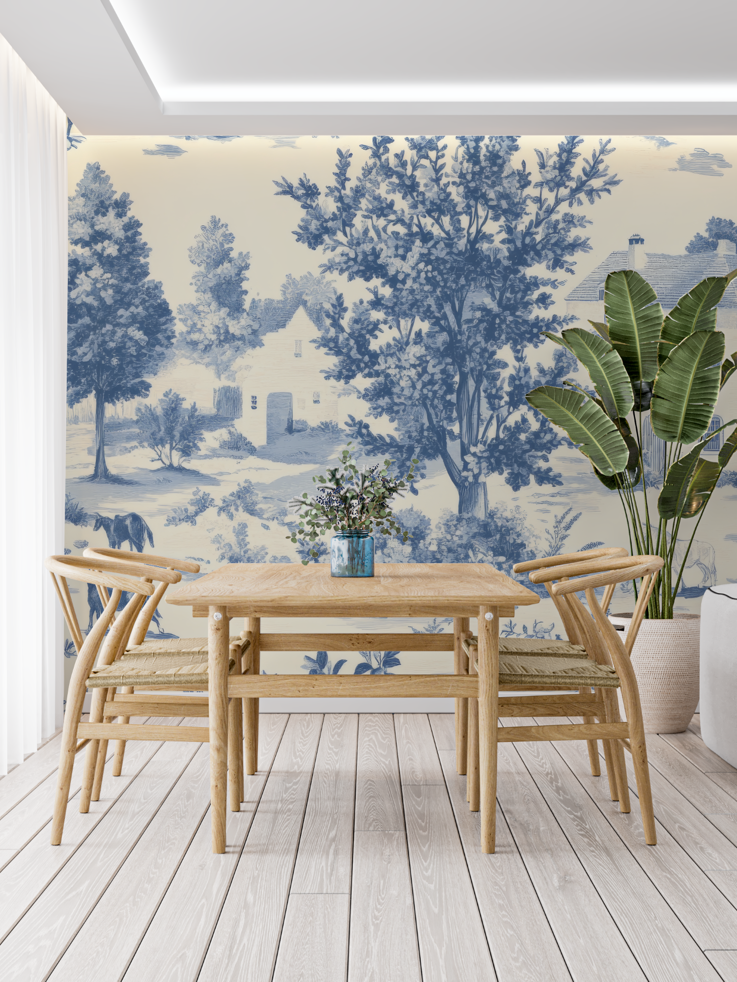Blue Toile de Jouy Wallpaper Art | Murals Wallpaper